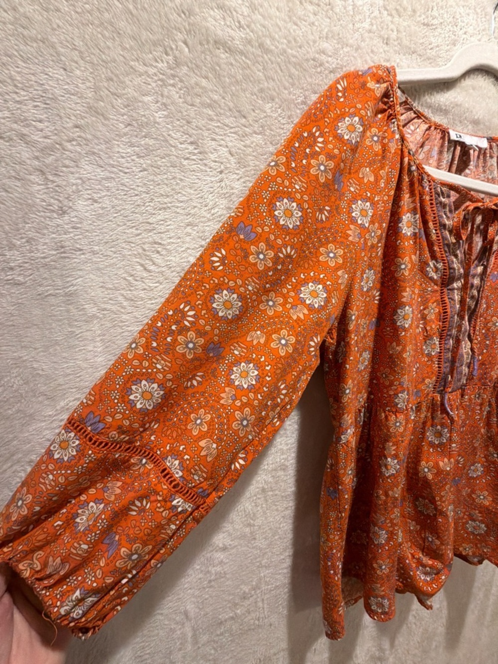 Festival Ready! DR2 boho peasant blouse floral tie front flowy rayon top M - Picture 10 of 12